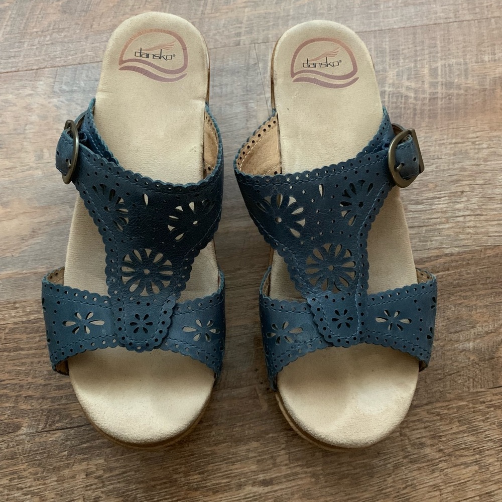Dansko Sapphire Leather Cutout Slides Sandals